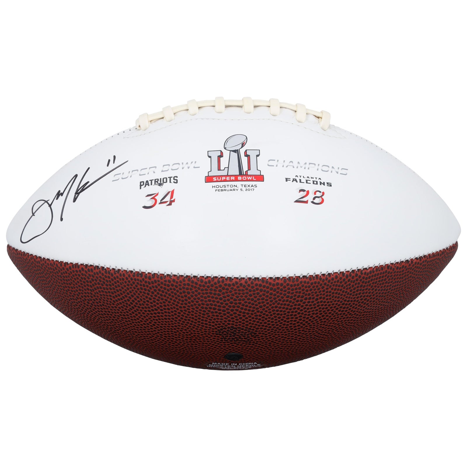 Julian Edelman New England Patriots Autographed Fanatics Authentic Super Bowl LI Champions White Panel Football - The Ballers Bank