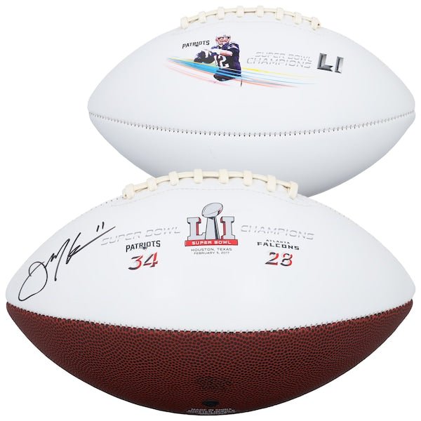 Julian Edelman New England Patriots Autographed Fanatics Authentic Super Bowl LI Champions White Panel Football - The Ballers Bank