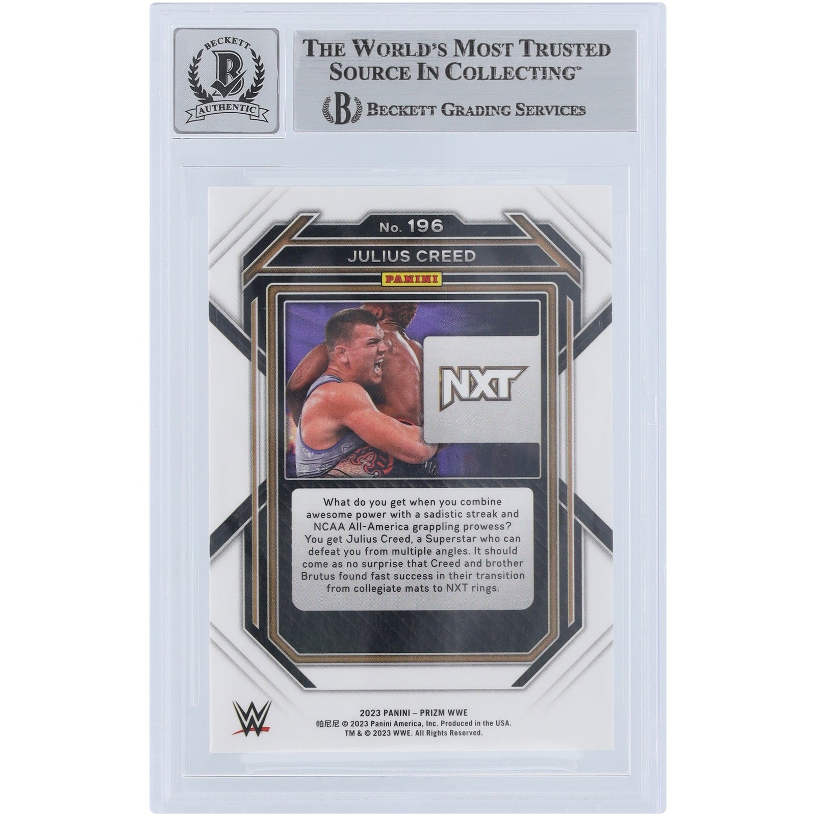 Julius Creed WWE Autographed 2023 Panini Prizm 196 Beckett Fanatics Witnessed Authenticated 10 Card - The Ballers Bank