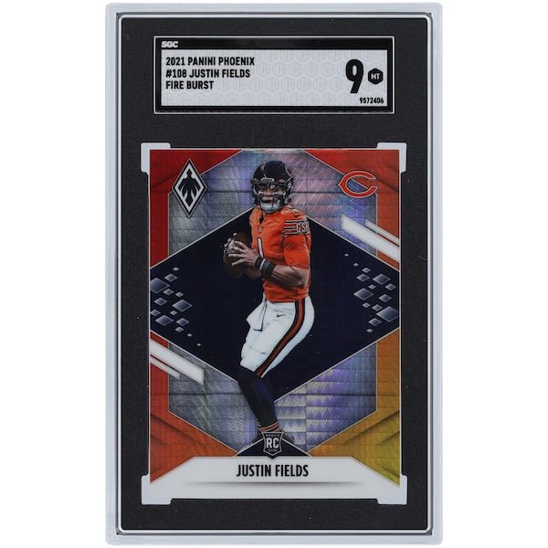 Justin Fields Chicago Bears 2021 Panini Phoenix Fire Burst 108 SGC Authenticated 9 Rookie Card - The Ballers Bank