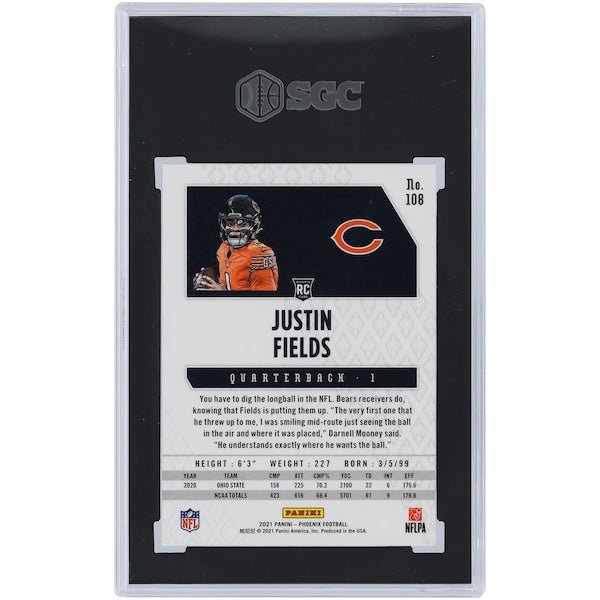 Justin Fields Chicago Bears 2021 Panini Phoenix Fire Burst 108 SGC Authenticated 9 Rookie Card - The Ballers Bank