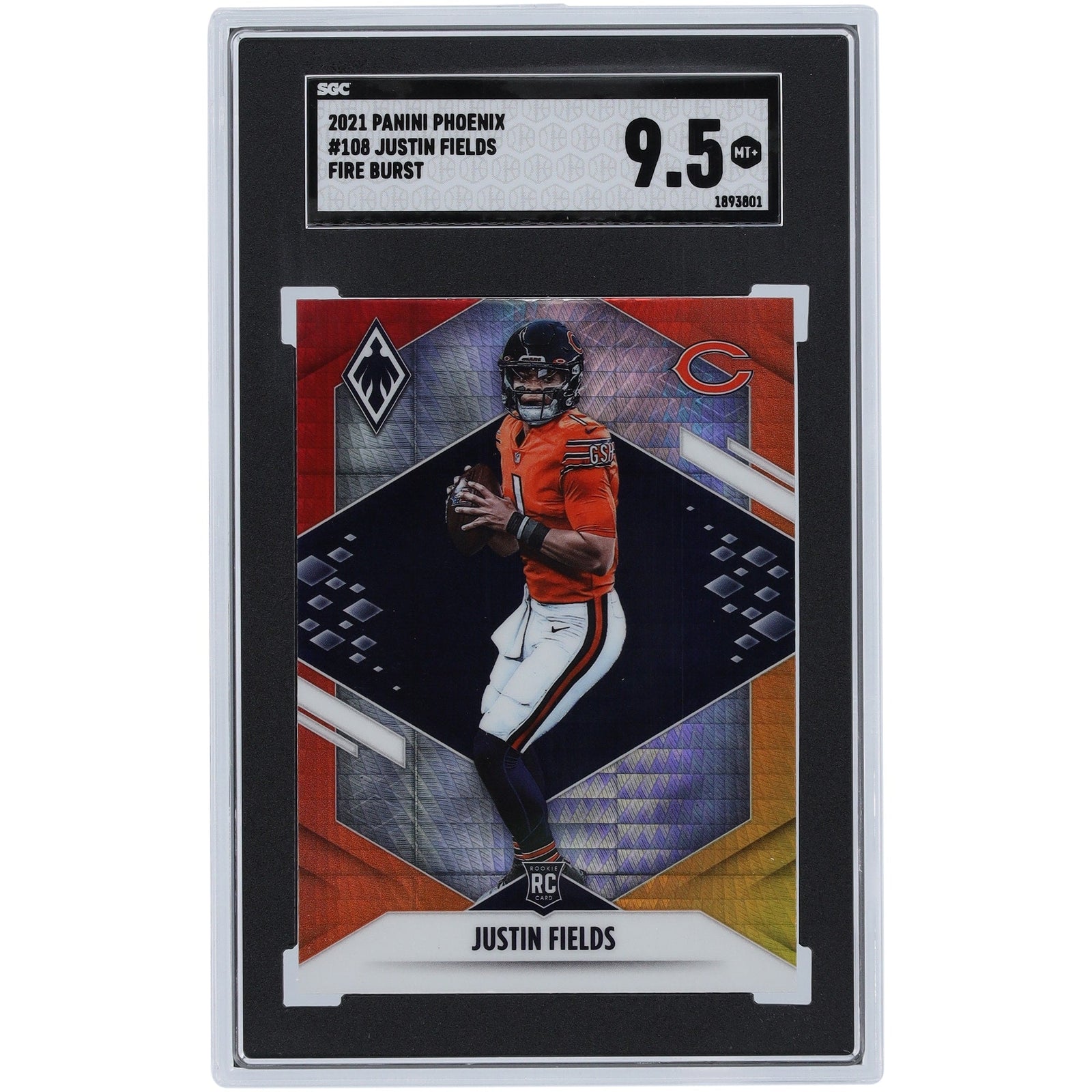 Justin Fields Chicago Bears 2021 Panini Phoenix Fire Burst 108 SGC Authenticated 9.5 Rookie Card - The Ballers Bank