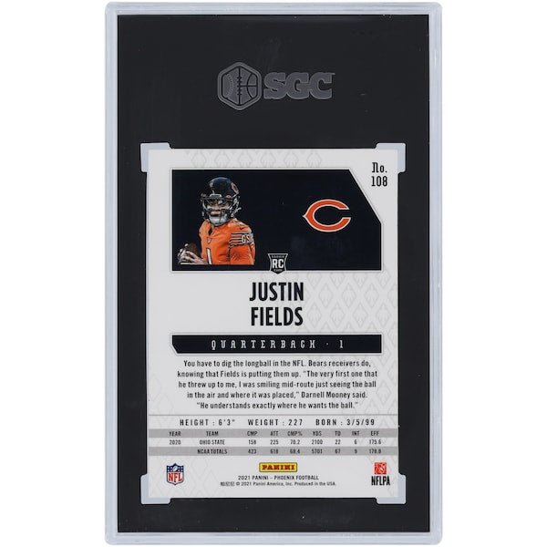 Justin Fields Chicago Bears 2021 Panini Phoenix Fire Burst 108 SGC Authenticated 9.5 Rookie Card - The Ballers Bank