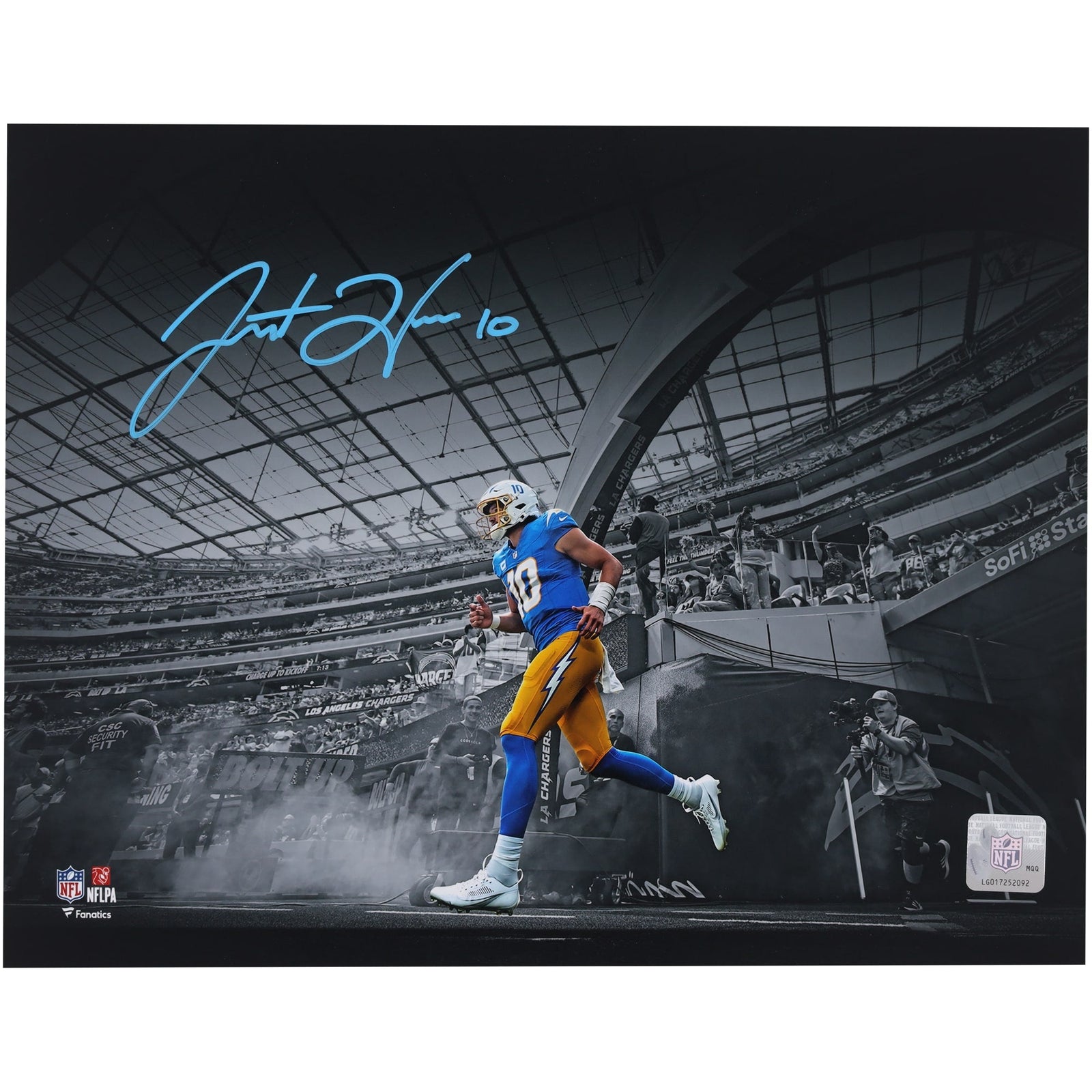 Justin Herbert Los Angeles Chargers Autographed Fanatics Authentic 11" x 14" Tunnel Entrance Spotlight Photograph - The Ballers Bank