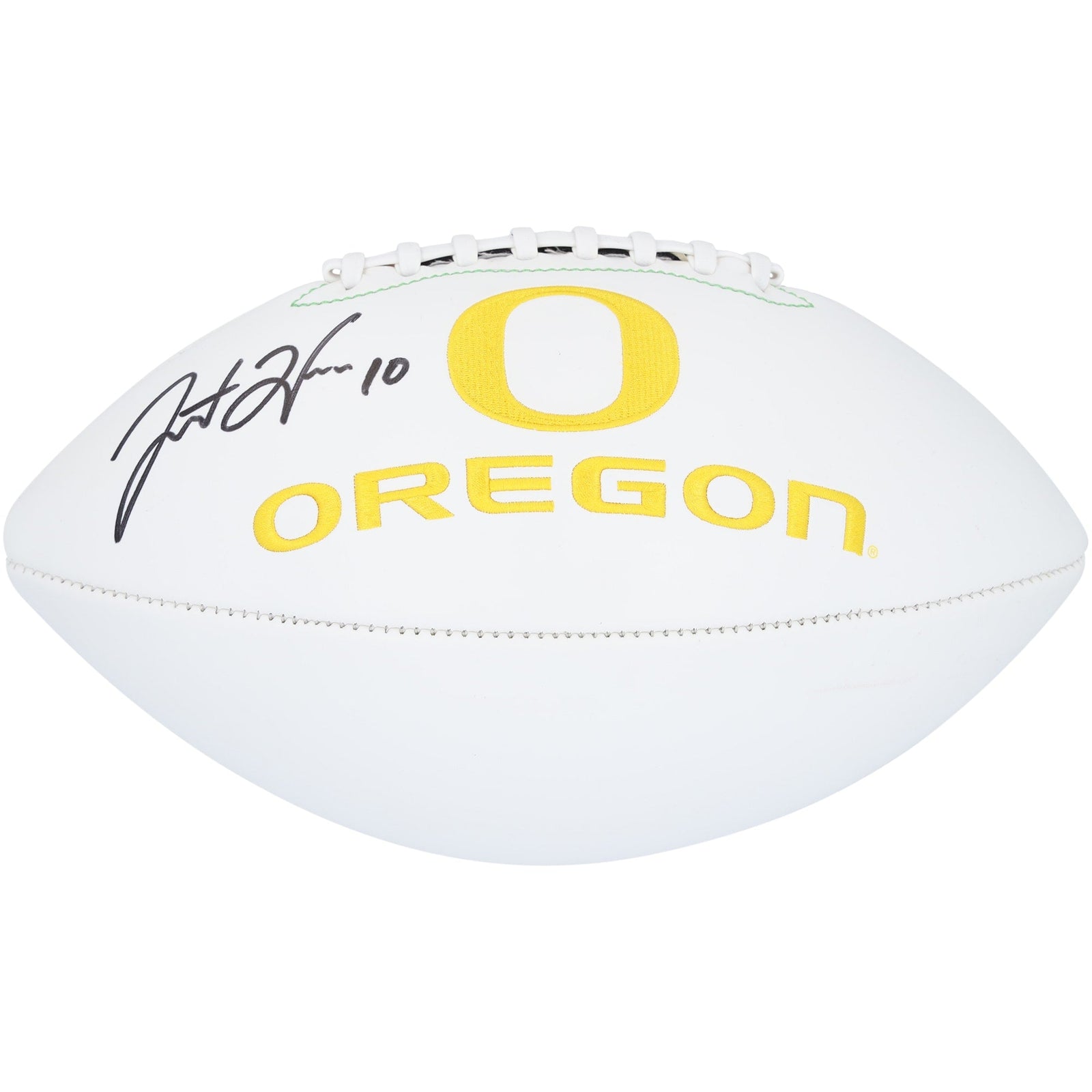 Justin Herbert Oregon Ducks Fanatics Authentic Autographed White Panel Football - The Ballers Bank
