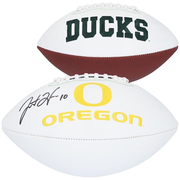 Justin Herbert Oregon Ducks Fanatics Authentic Autographed White Panel Football - The Ballers Bank