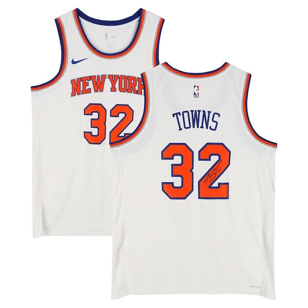 Karl - Anthony Towns New York Knicks Autographed Fanatics Authentic White Nike 2022 - 23 Association Edition Swingman Jersey - The Ballers Bank