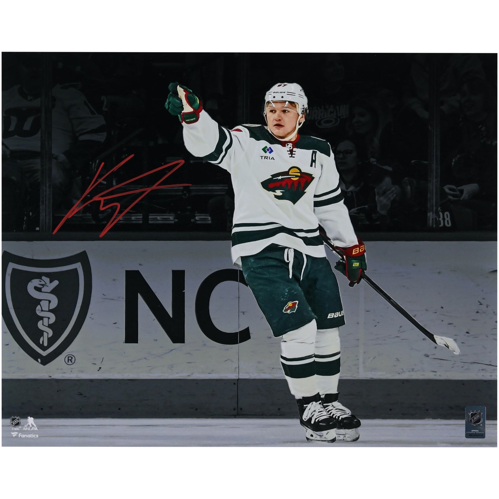 Kirill Kaprizov Minnesota Wild Autographed Fanatics Authentic 16" x 20" White Jersey Celebrating Spotlight Photograph - The Ballers Bank