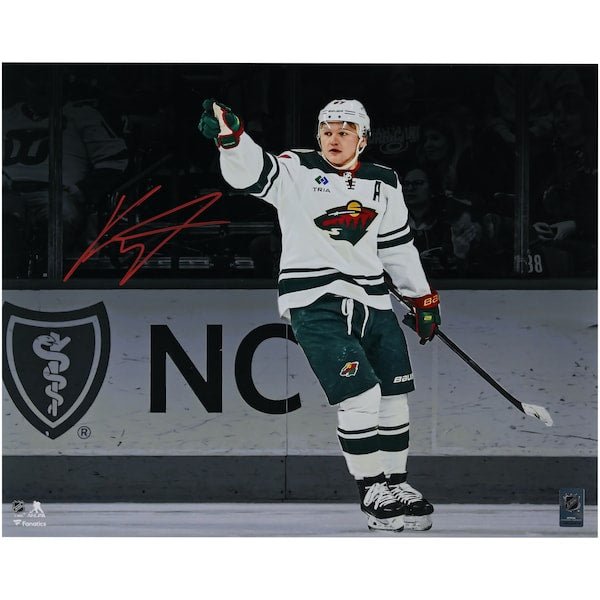 Kirill Kaprizov Minnesota Wild Autographed Fanatics Authentic 16" x 20" White Jersey Celebrating Spotlight Photograph - The Ballers Bank