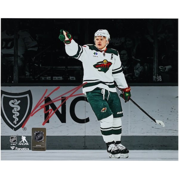 Kirill Kaprizov Minnesota Wild Autographed Fanatics Authentic 8" x 10" White Jersey Celebrating Spotlight Photograph - The Ballers Bank
