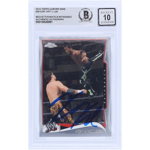 Kofi Kingston WWE Autographed 2014 Topps Chrome 29 Beckett Fanatics Witnessed Authenticated 10 Card - The Ballers Bank