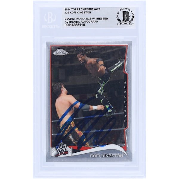 Kofi Kingston WWE Autographed 2014 Topps Chrome 29 Beckett Fanatics Witnessed Authenticated Card - The Ballers Bank