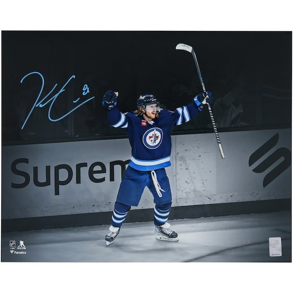 Kyle Connor Winnipeg Jets Autographed Fanatics Authentic 16" x 20" Blue Jersey Celebrating Spotlight Photograph - The Ballers Bank