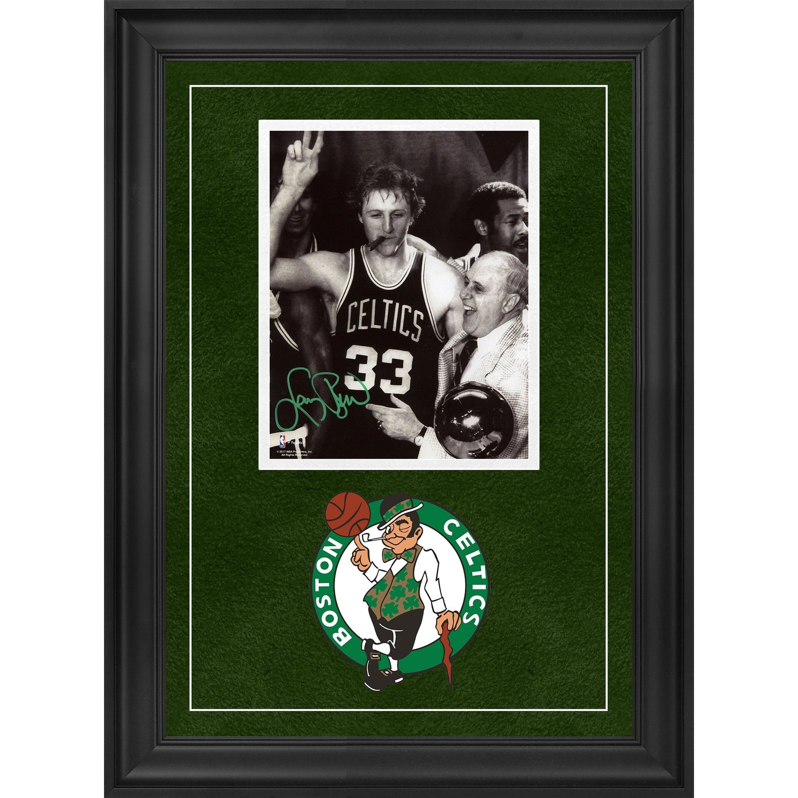 Larry Bird Boston Celtics Autographed Fanatics Authentic Deluxe Framed 8'' x 10'' Celebration with Auerbach Photograph with Green Ink - The Ballers Bank