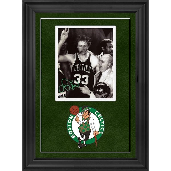 Larry Bird Boston Celtics Autographed Fanatics Authentic Deluxe Framed 8'' x 10'' Celebration with Auerbach Photograph with Green Ink - The Ballers Bank