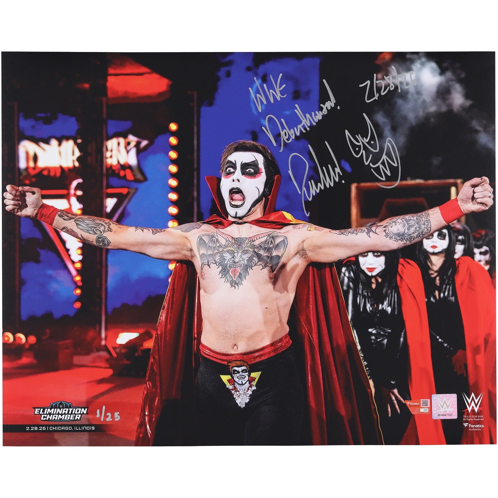 Limited Edition 1/25: Danhausen Autographed 16" x 20" Elimination Chamber Debut Photograph with Inscription - The Ballers Bank