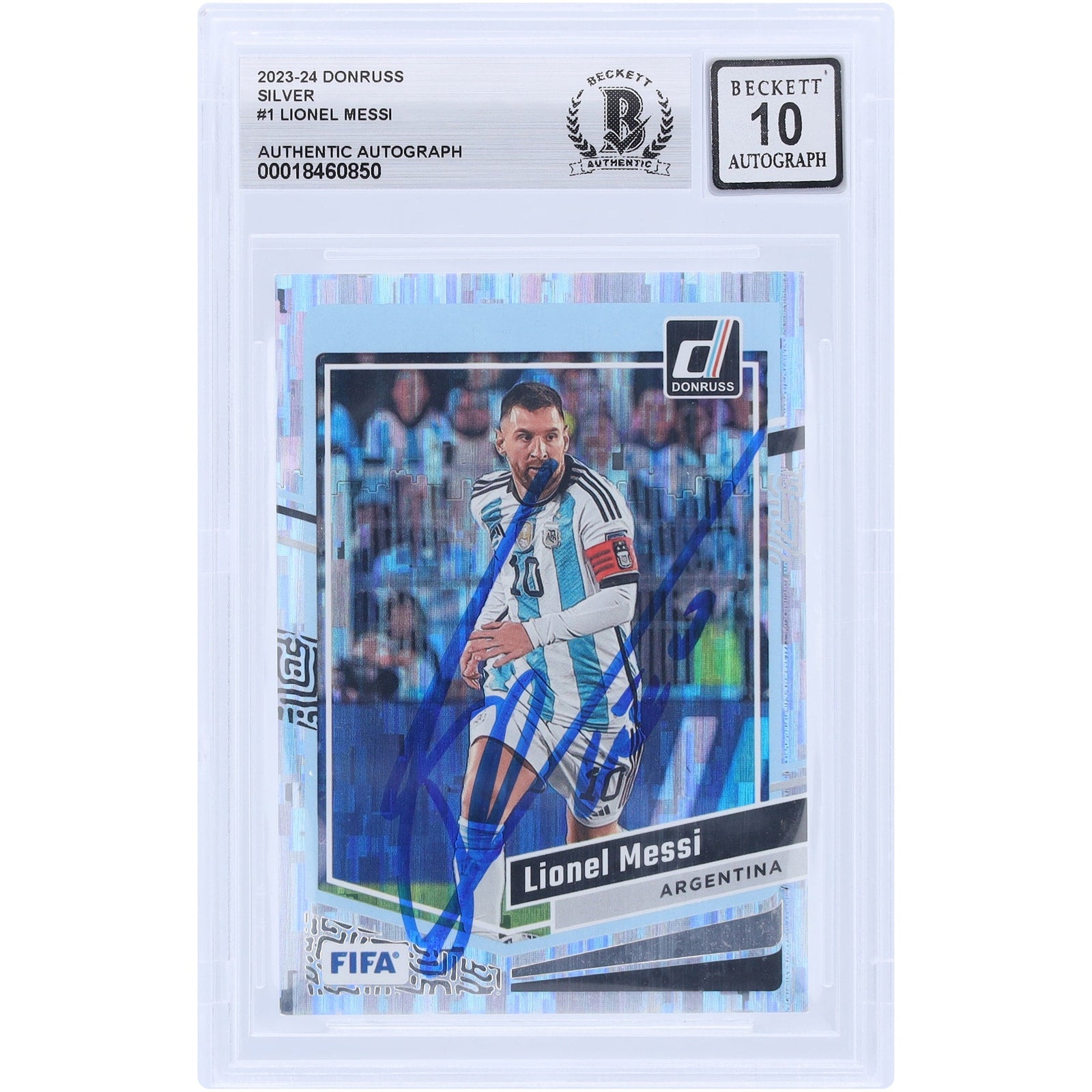 Lionel Messi Argentina National Team Autographed 2023 - 24 Panini Donruss Silver 1 BAS Authenticated 10 Card - The Ballers Bank