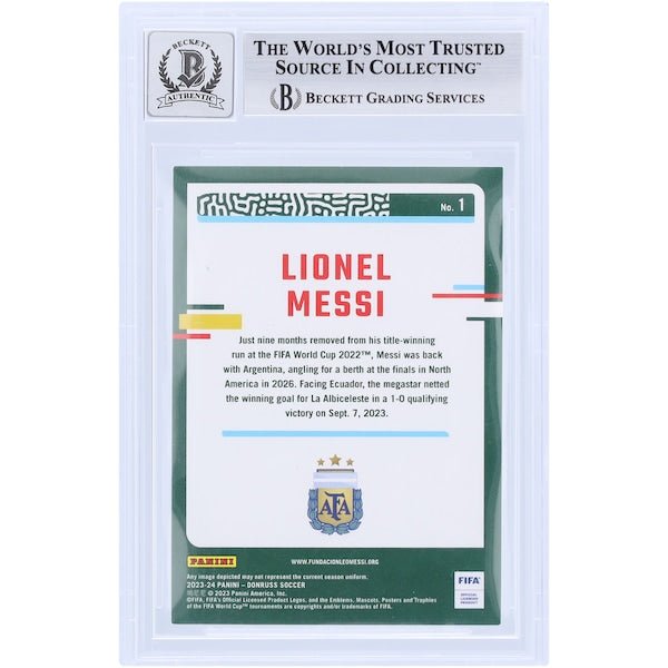 Lionel Messi Argentina National Team Autographed 2023 - 24 Panini Donruss Silver 1 BAS Authenticated 10 Card - The Ballers Bank