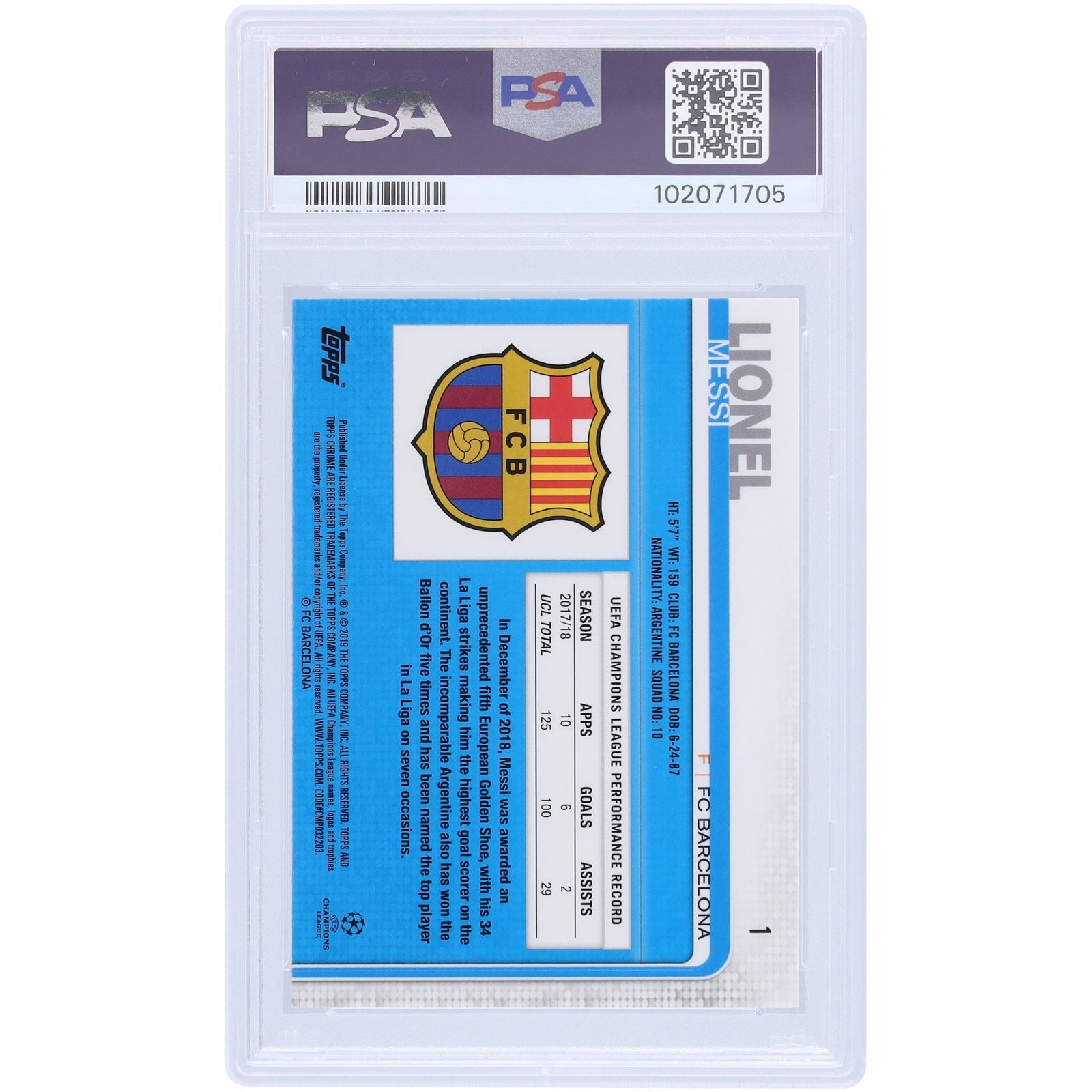 Lionel Messi Barcelona Autographed 2018 Topps Chrome UCL Running 1 PSA Authenticated 9/10 Card - The Ballers Bank