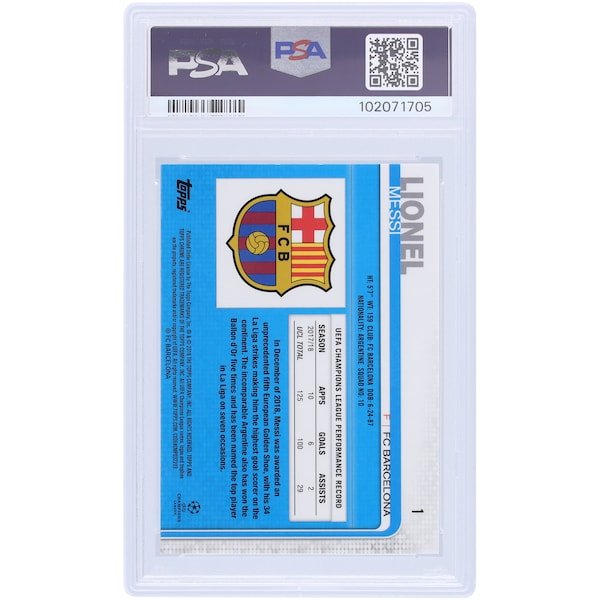 Lionel Messi Barcelona Autographed 2018 Topps Chrome UCL Running 1 PSA Authenticated 9/10 Card - The Ballers Bank