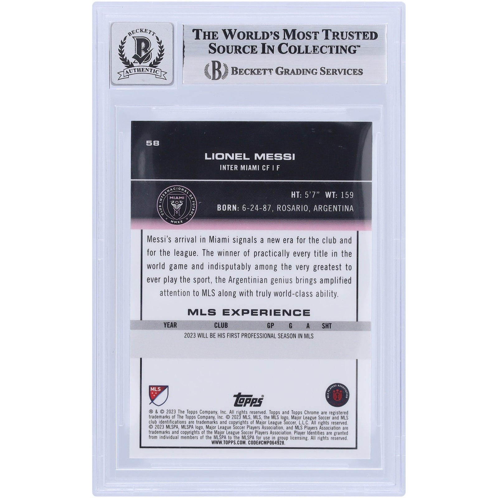 Lionel Messi Inter Miami CF Autographed 2023 Topps Chrome MLS 58 BAS Authenticated 9/10 Card - The Ballers Bank