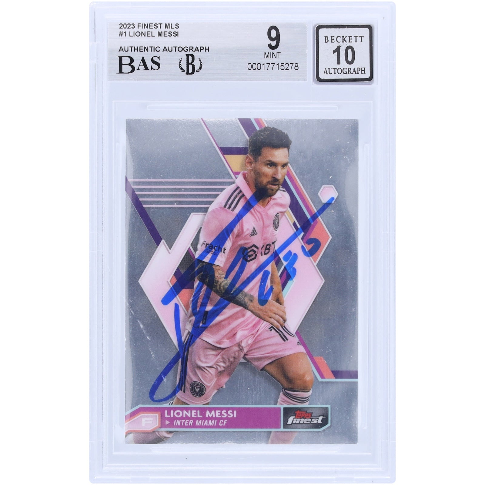 Lionel Messi Inter Miami CF Autographed 2023 Topps Finest MLS 1 BAS Authenticated 9/10 Card - The Ballers Bank