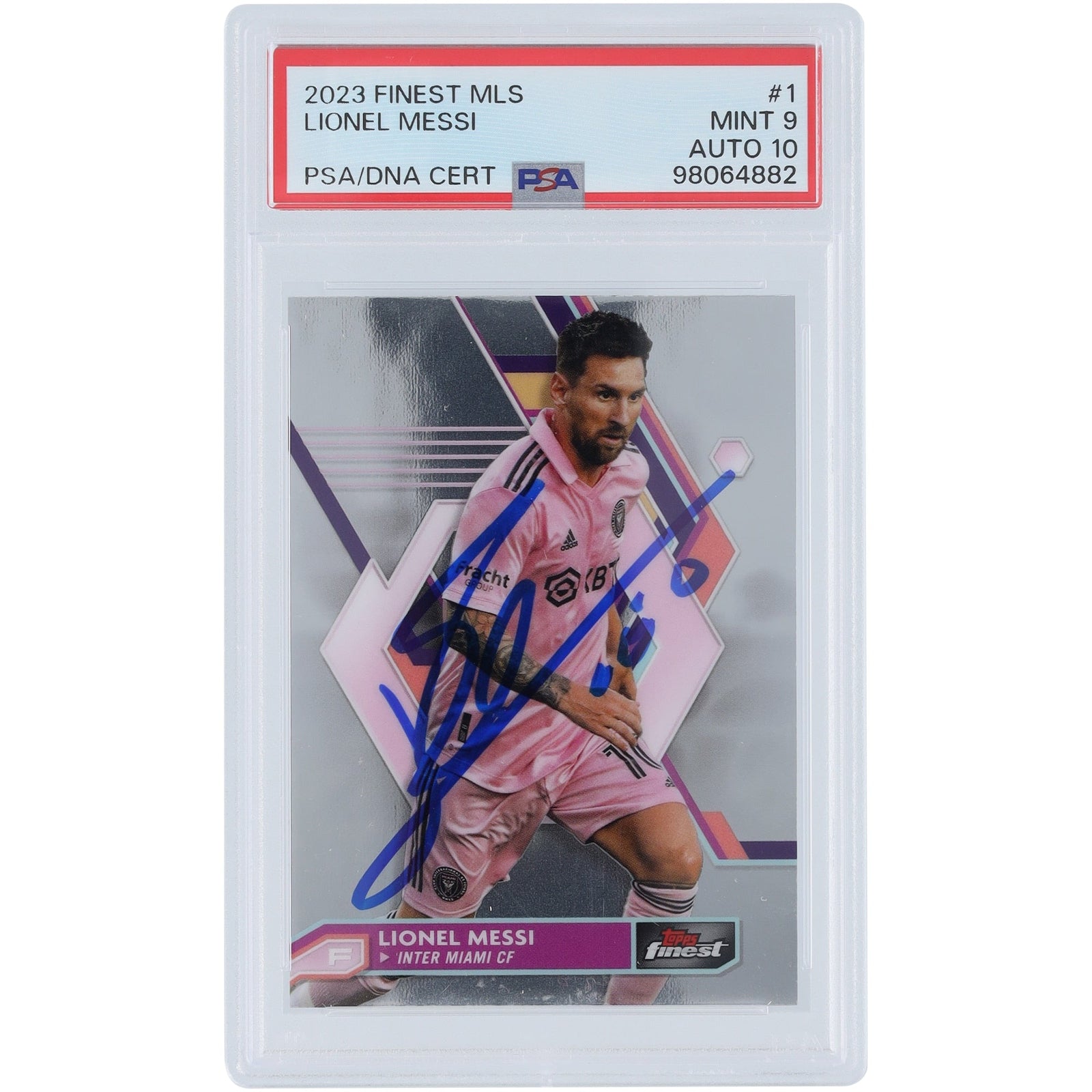 Lionel Messi Inter Miami CF Autographed 2023 Topps Finest MLS 1 PSA Authenticated 9/10 Card - The Ballers Bank