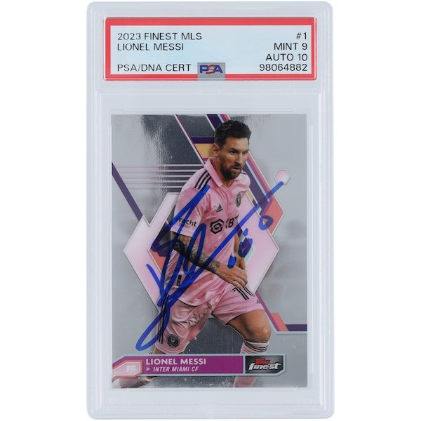 Lionel Messi Inter Miami CF Autographed 2023 Topps Finest MLS 1 PSA Authenticated 9/10 Card - The Ballers Bank