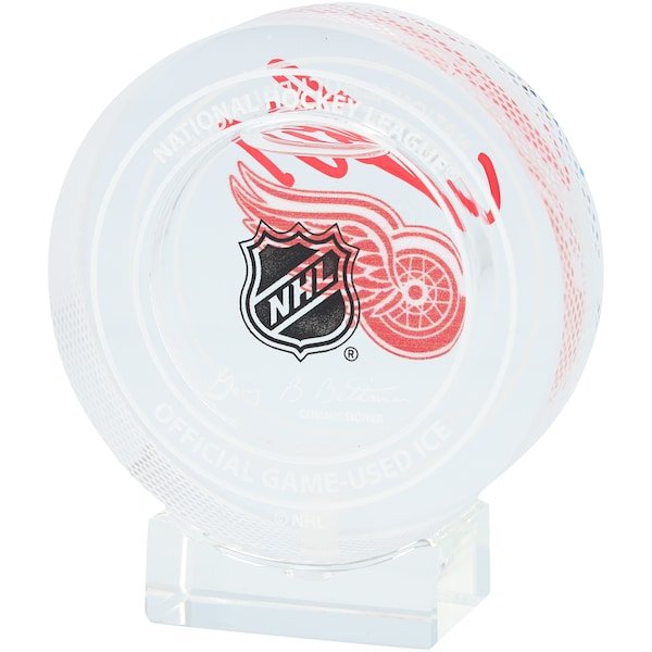 Lucas Raymond Detroit Red Wings Autographed Fanatics Authentic Crystal Puck - Filled with Ice from the 2024 - 25 Season - The Ballers Bank