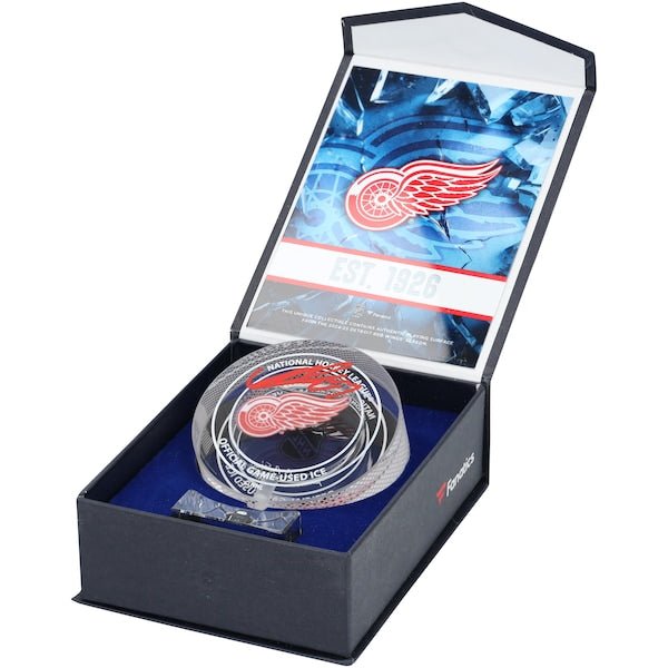 Lucas Raymond Detroit Red Wings Autographed Fanatics Authentic Crystal Puck - Filled with Ice from the 2024 - 25 Season - The Ballers Bank