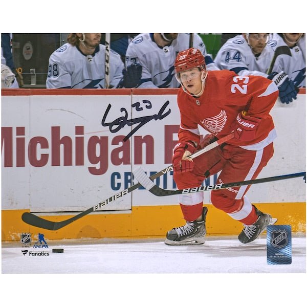 Lucas Raymond Detroit Red Wings Fanatics Authentic Autographed 8'' x 10'' NHL Debut Skating Photograph - The Ballers Bank