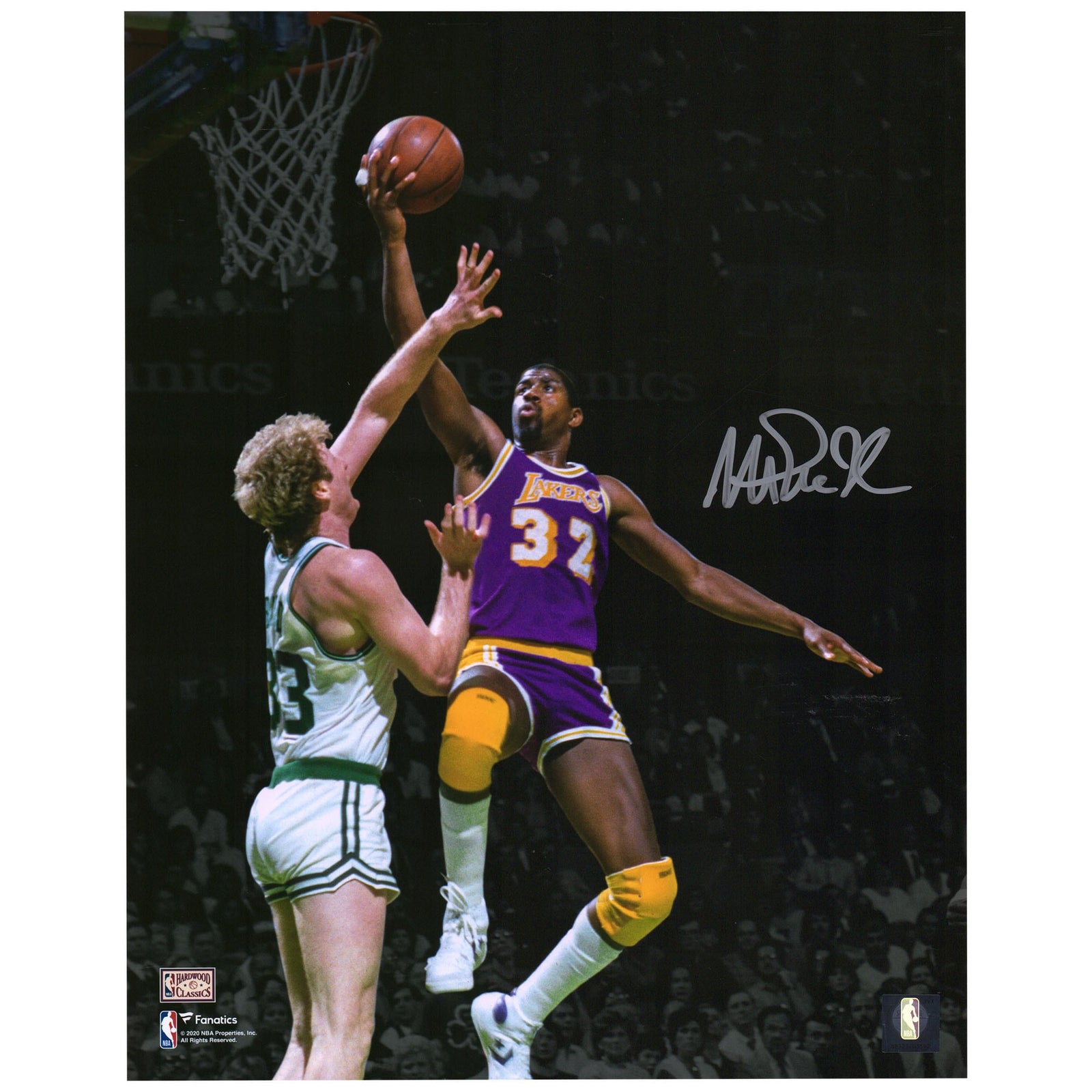 Magic Johnson Los Angeles Lakers Fanatics Authentic Autographed 11'' x 14'' Dunk vs. Larry Bird Spotlight Photograph - The Ballers Bank