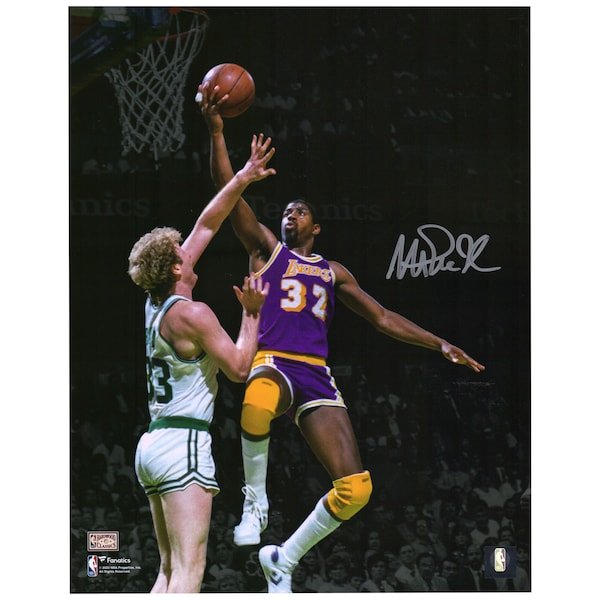 Magic Johnson Los Angeles Lakers Fanatics Authentic Autographed 11'' x 14'' Dunk vs. Larry Bird Spotlight Photograph - The Ballers Bank