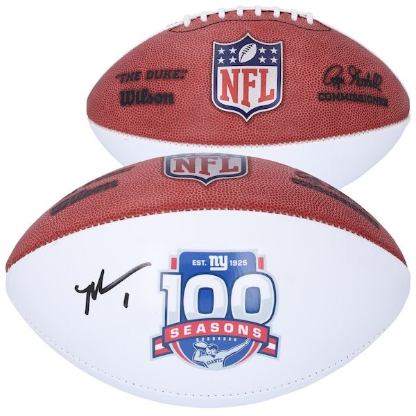 Malik Nabers New York Giants Autographed Fanatics Authentic Wilson 100th Season White Panel Football - The Ballers Bank