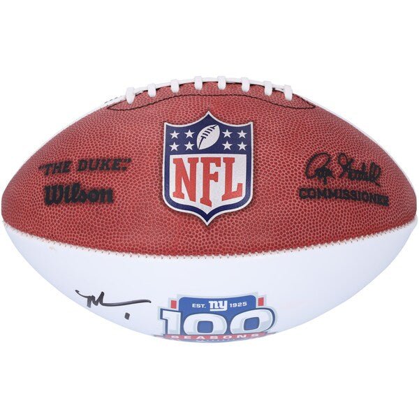 Malik Nabers New York Giants Autographed Fanatics Authentic Wilson 100th Season White Panel Football - The Ballers Bank