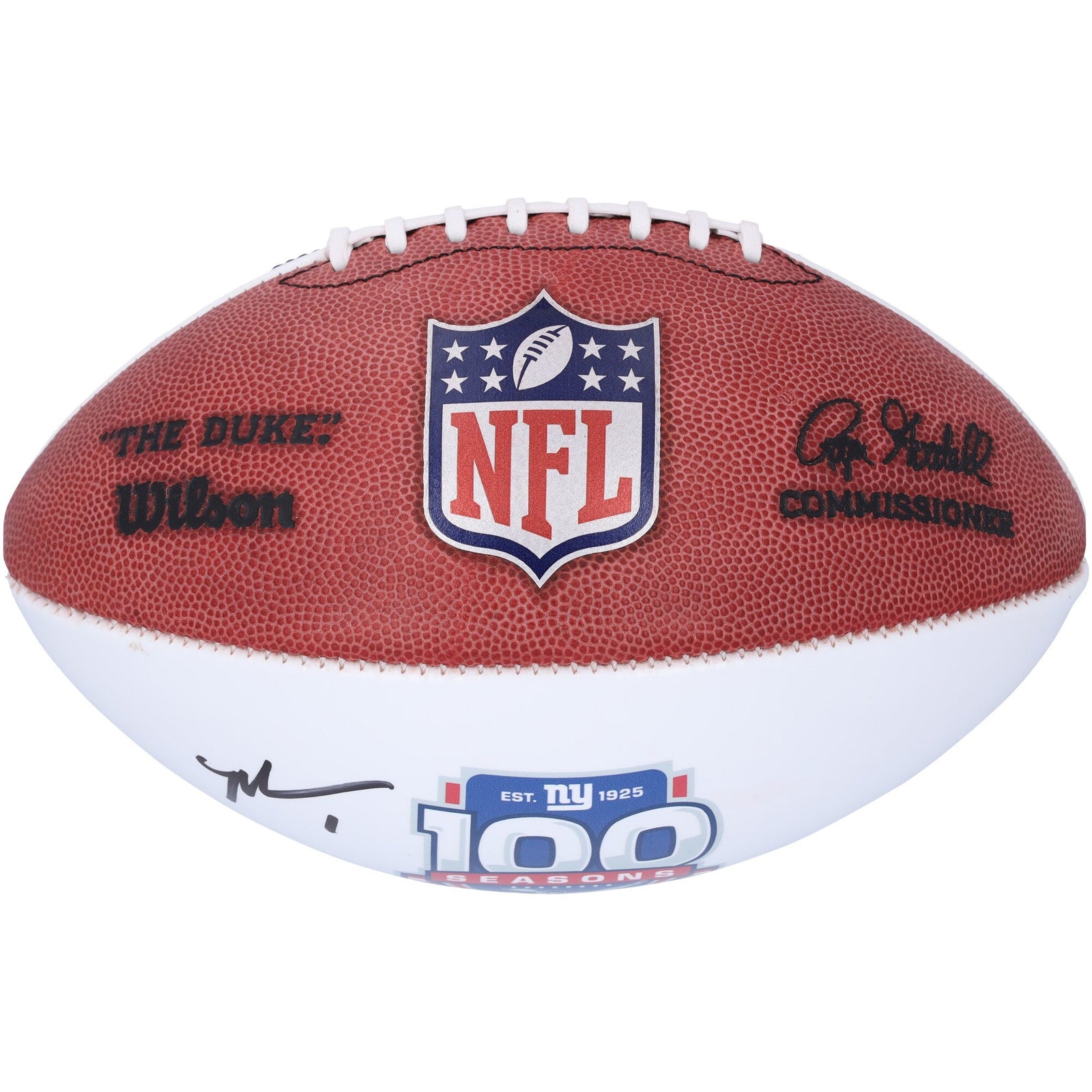 Malik Nabers New York Giants Autographed Fanatics Authentic Wilson 100th Season White Panel Football - The Ballers Bank
