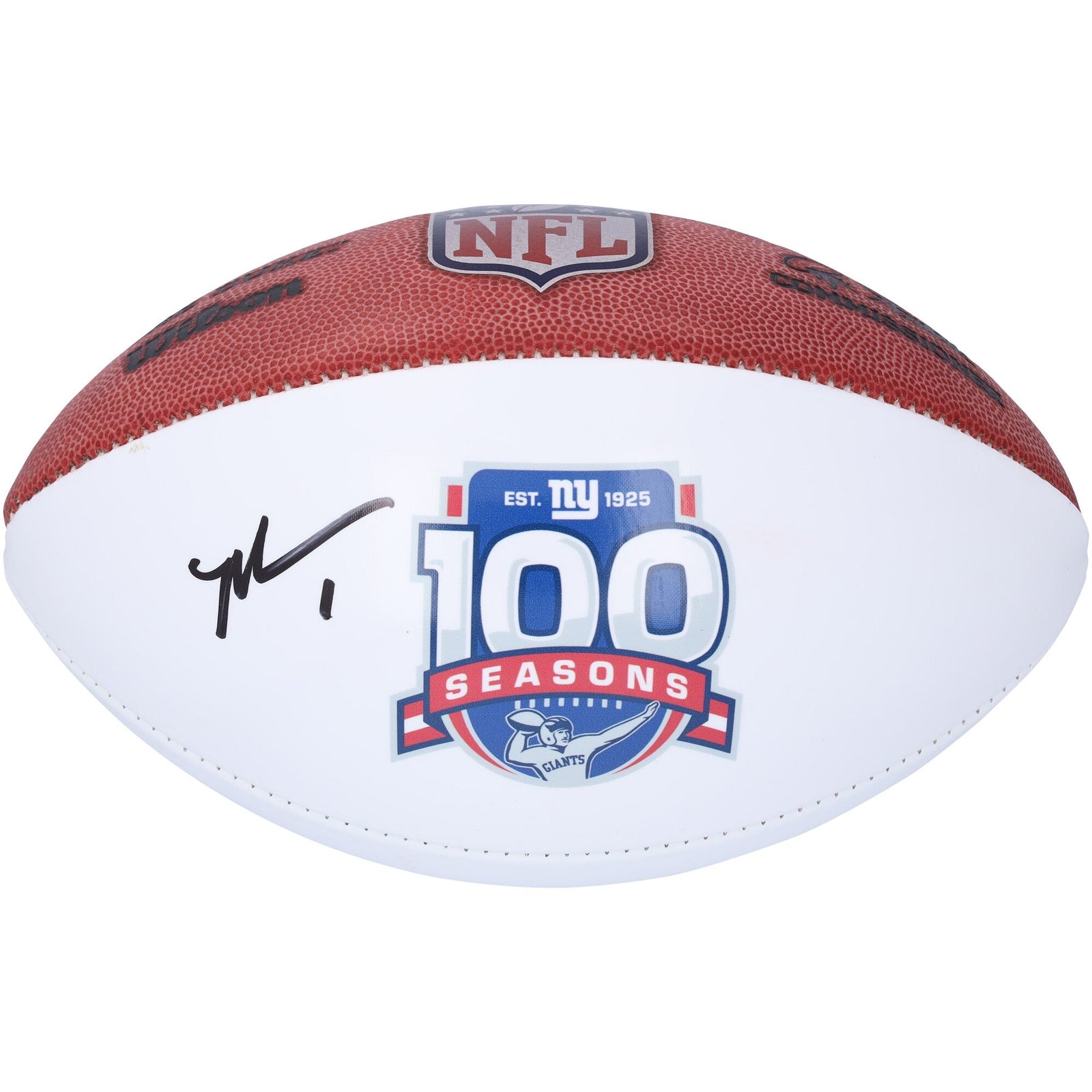 Malik Nabers New York Giants Autographed Fanatics Authentic Wilson 100th Season White Panel Football - The Ballers Bank