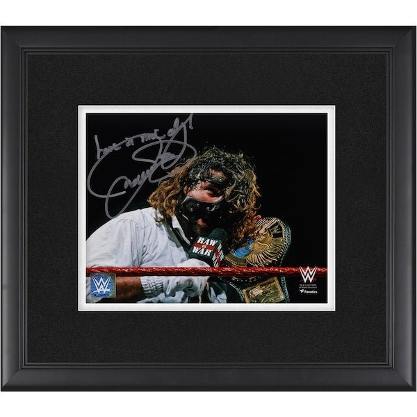Mankind WWE Autographed Fanatics Authentic Framed 8" x 10" Holding WWE Title Photograph with "Have A Nice Day" Inscription - The Ballers Bank