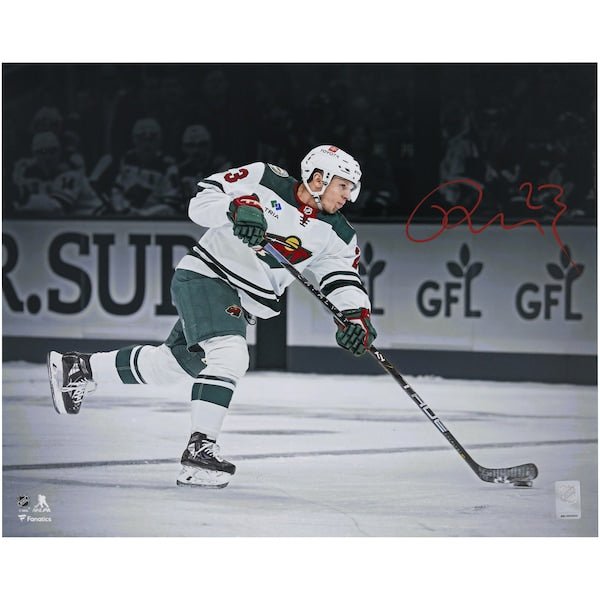 Marco Rossi Minnesota Wild Autographed Fanatics Authentic 16" x 20" White Jersey Shooting Spotlight Photograph - The Ballers Bank
