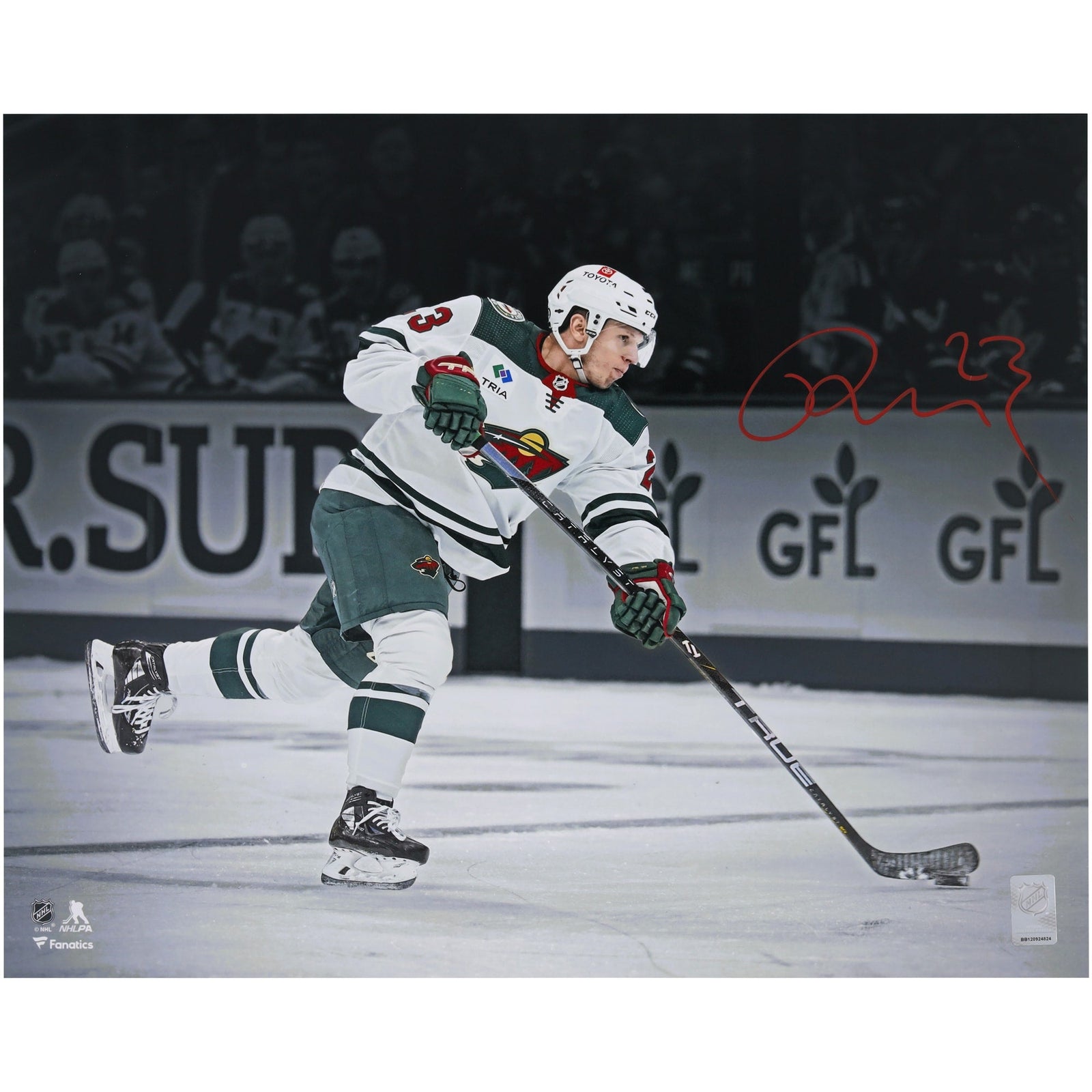 Marco Rossi Minnesota Wild Autographed Fanatics Authentic 16" x 20" White Jersey Shooting Spotlight Photograph - The Ballers Bank