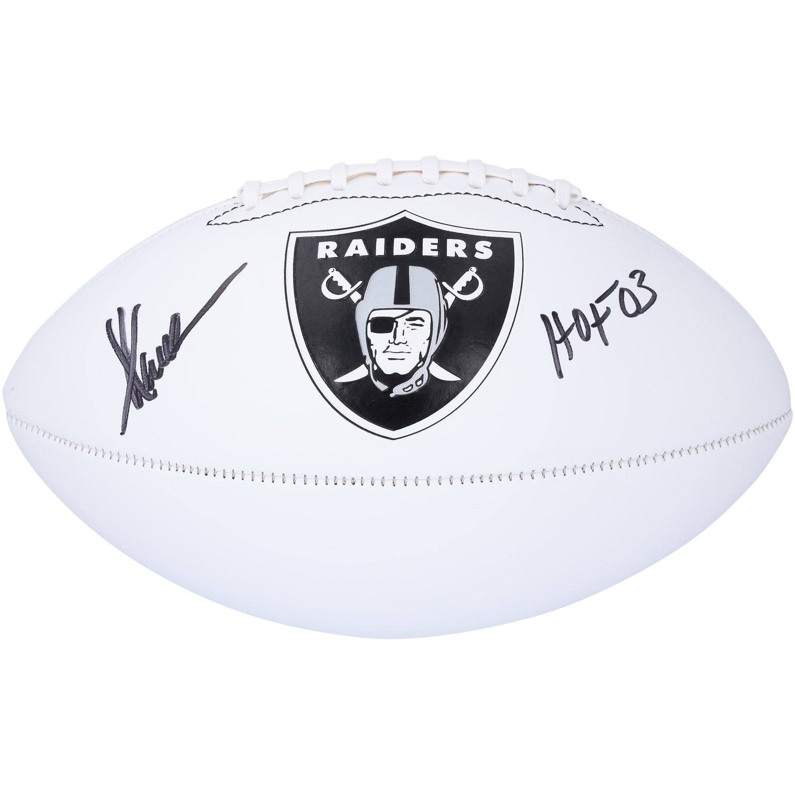 Marcus Allen Los Angeles Raiders Autographed Fanatics Authentic Franklin White Panel Football with "HOF 03" Inscription - The Ballers Bank