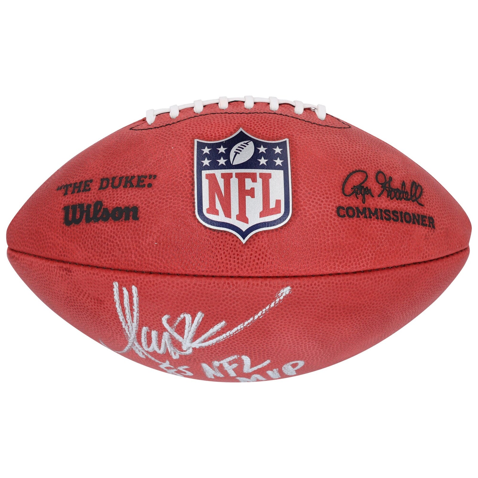 Marcus Allen Los Angeles Raiders Autographed Fanatics Authentic Wilson Duke Full Color Football with "85 NFL MVP" Inscription - The Ballers Bank