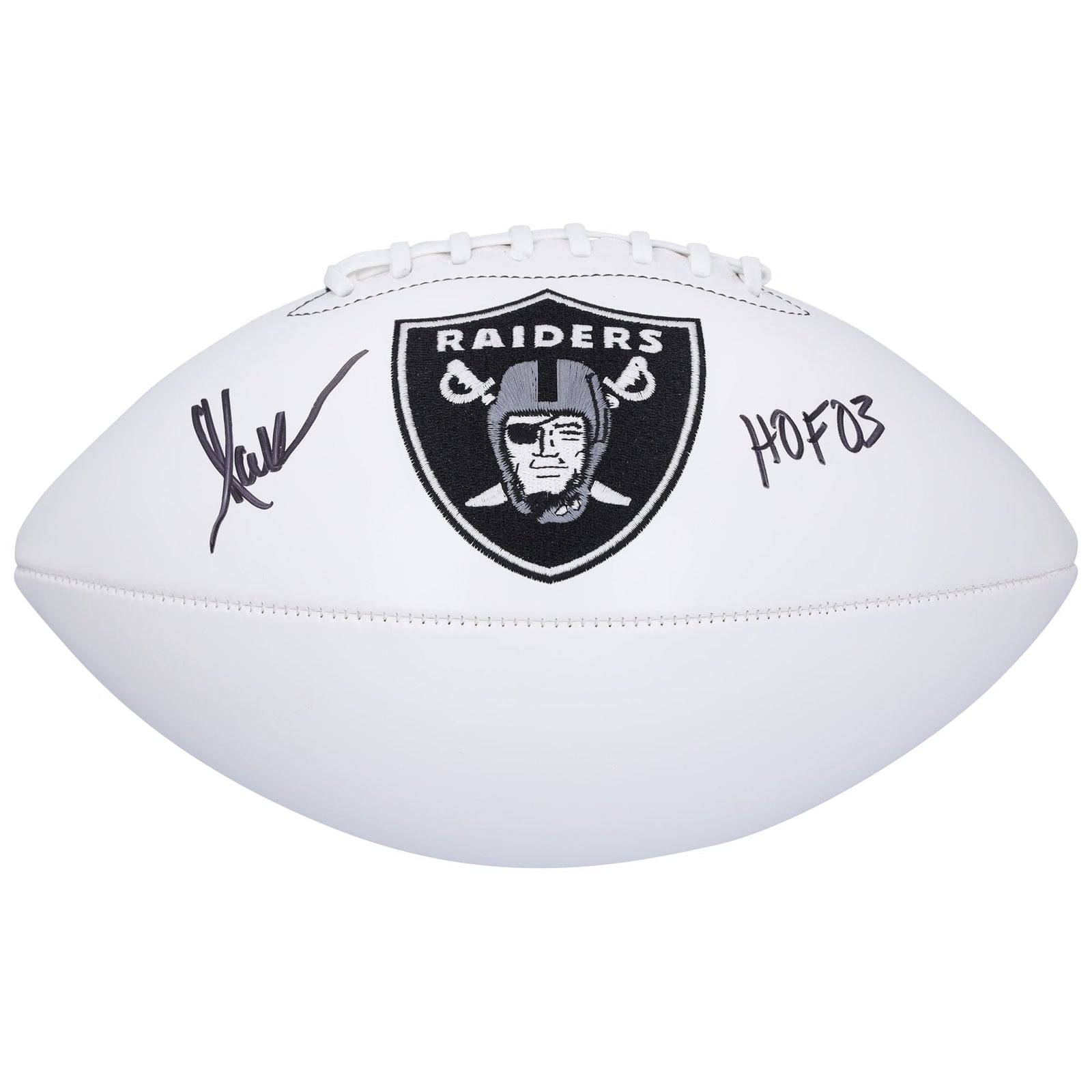 Marcus Allen Oakland Raiders Autographed Fanatics Authentic Wilson White Panel Football with "HOF 03" Inscription - The Ballers Bank