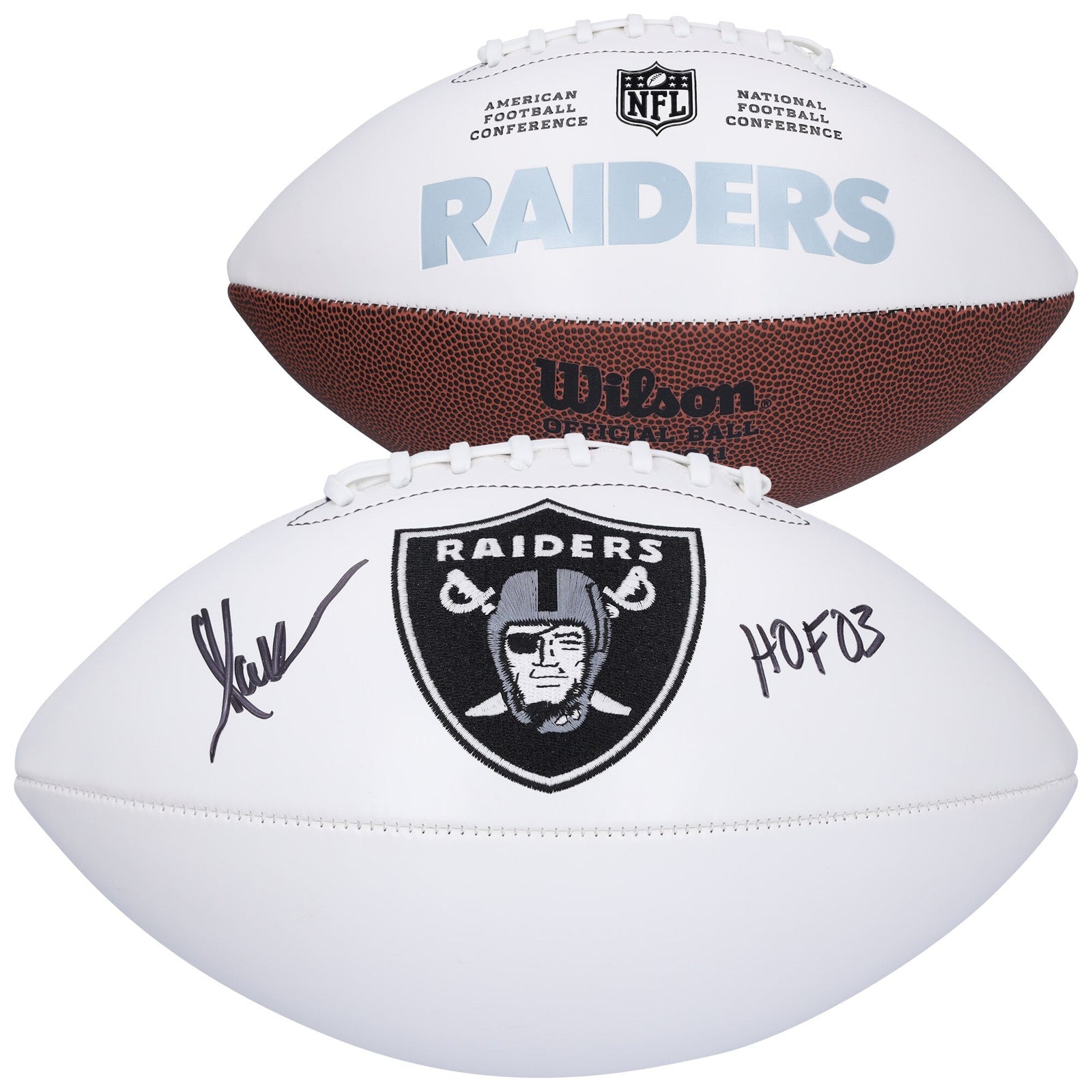 Marcus Allen Oakland Raiders Autographed Fanatics Authentic Wilson White Panel Football with "HOF 03" Inscription - The Ballers Bank