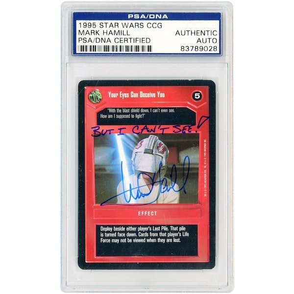 Mark Hamill Star Wars Autographed 1995 CCG 5 PSA Authenticated Card with "But I Cant See!" Inscription - The Ballers Bank