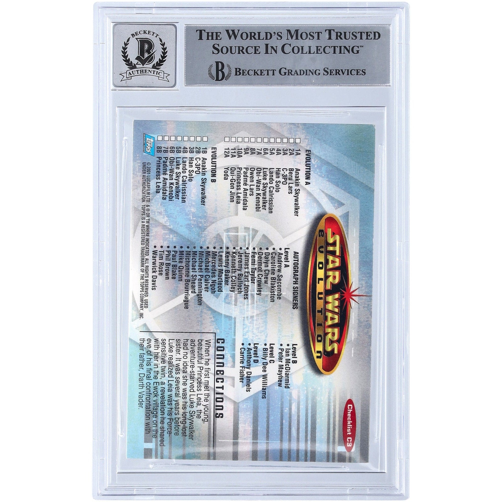 Mark Hamill Star Wars Autographed 2001 Topps Evolution C3 BGS Authenticated 10 Card - The Ballers Bank