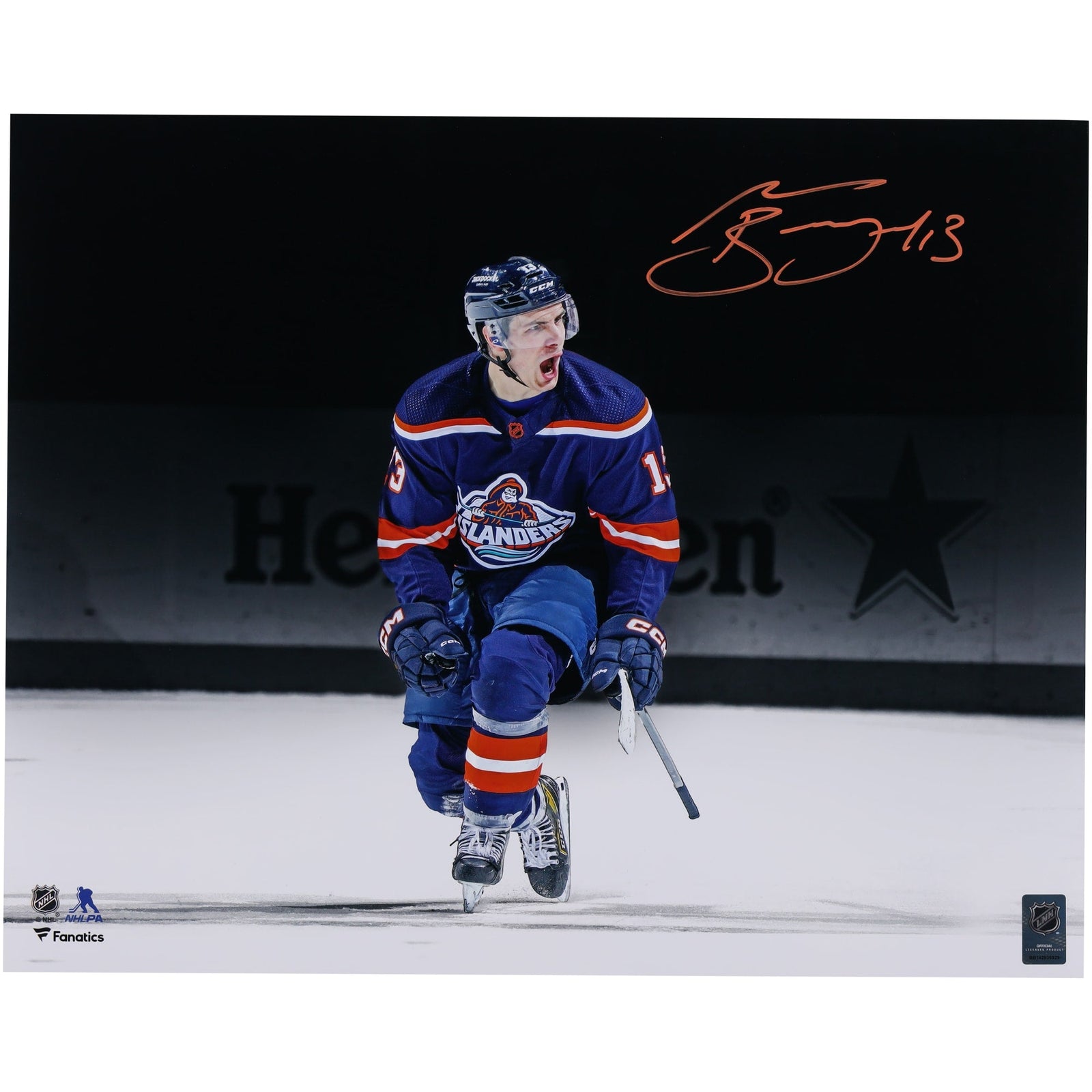 Mathew Barzal New York Islanders Autographed Fanatics Authentic 16" x 20" Reverse Retro Celebration Spotlight Photograph - The Ballers Bank