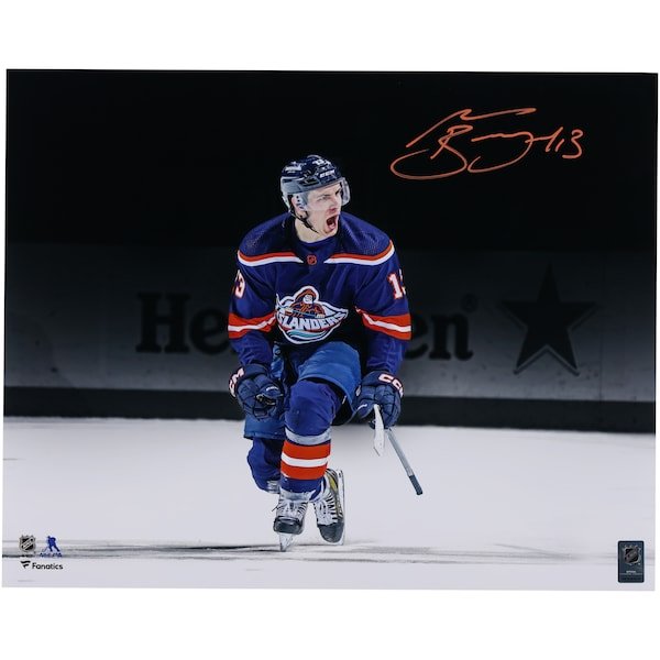 Mathew Barzal New York Islanders Autographed Fanatics Authentic 16" x 20" Reverse Retro Celebration Spotlight Photograph - The Ballers Bank