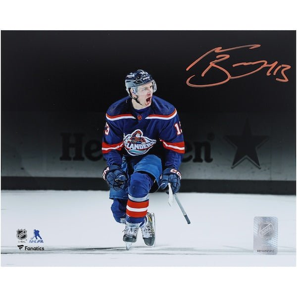 Mathew Barzal New York Islanders Autographed Fanatics Authentic 8" x 10" Reverse Retro Celebration Spotlight Photograph - The Ballers Bank
