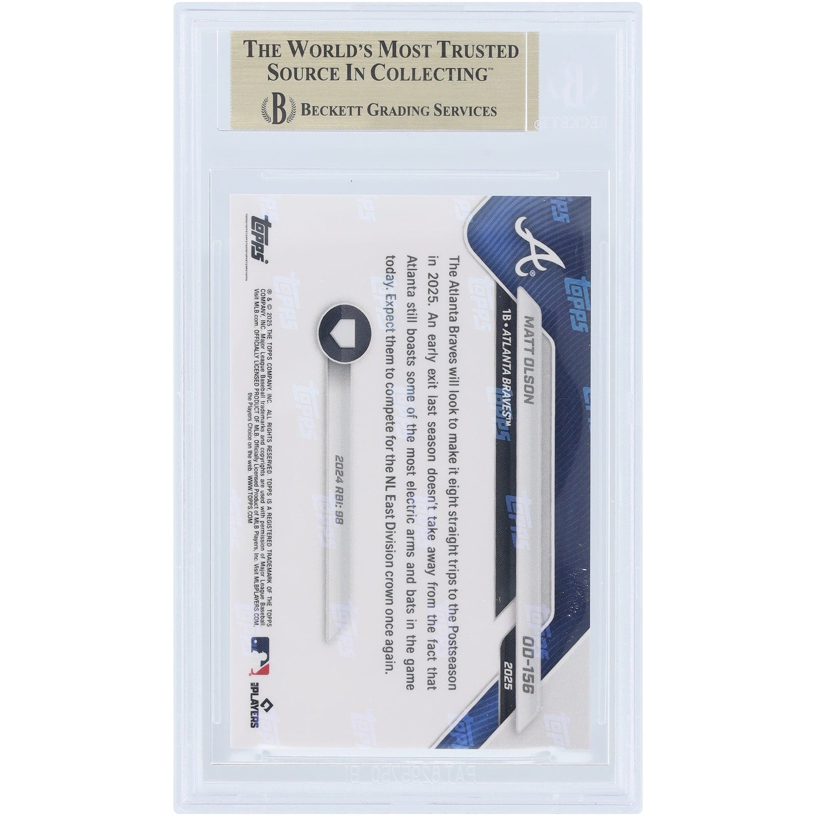 Matt Olson Atlanta Braves 2025 Topps Now Road to Opening Day OD - 156 BGS Authenticated 9.5 Card - The Ballers Bank